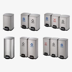 Stainless steel waste sorting <b>bins</b>, commercial kitchen <b>bins</b> <b>with</b> <b>lids</b>, foot-operated, large size, suitable for both wet and dry - Product Image 1