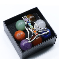 Natuurlijke Kristal Agaat Chakra Yoga Stenen Handgemaakte Gegraveerde Gebeds kralen Set 20mm Ronde Ballen (7 stuks/doos)