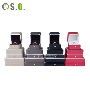 Premium Rectangle PU Leather Jewelry <b>Box</b> with Gold Button Multi Size Multi Color for Wedding Retail Use <b>Storage</b> - Product Image 1