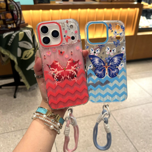 Coque Papillon avec <span class=keywords><strong>Cordon</strong></span> pour <span class=keywords><strong>iPhone</strong></span> 16 15 14 Pro Max - Étui Bandoulière Scintillant - Coque de Protection - Product Image 1