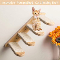 Étagère murale pour chat à 4 marches, escalier en bois pour chat, rampe à gratter en jute pour chats d'intérieur