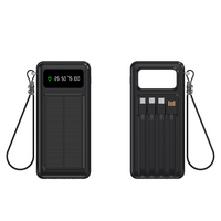 Banque d'alimentation solaire d'extérieur avec écran LED, charge rapide, micro USB, 4 câbles intégrés, cordon, lampe torche LED lumineuse pour le camping, chargeur solaire