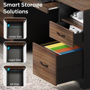 Escritorio Ejecutivo SENYU de 59'' con Cajones para Archivos y Almacenamiento, Escritorio para Computadora con Bandeja para Teclado y 2 Compartimentos Abiertos - Product Image 4