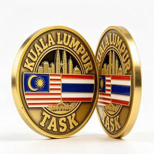 Pièce Souvenir de Kuala Lumpur, Plaqué Or, Émail Dur, Laiton, Jeton Circulaire, Design Patriotique, Drapeaux de Malaisie et de Thaïlande - Product Image 6
