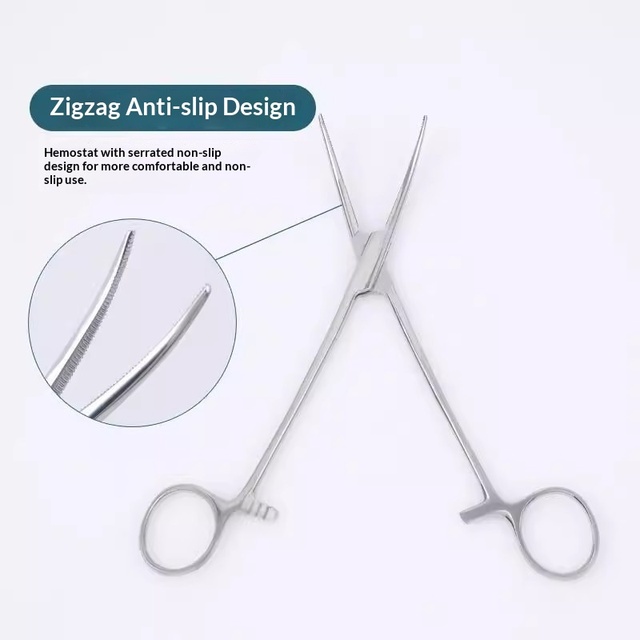 Medical Stainless Steel Hemostatic Forceps Surgical Vascular Tweezers Straight & Curved Heads 12.5-22cm Size Class I Instrument