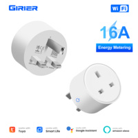 Enchufe Inteligente GIRIER con WiFi, Compatible con Alexa y Google Home, Monitoreo de Energía, Tuya, 16A, AC100-240V, Enchufe Inteligente de 3 Pines para Reino Unido