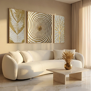 Tableau mural en <span class=keywords><strong>film</strong></span> cristallin haute brillance, ensemble de 3 panneaux islamiques en toile, motif abstrait anneaux dorés, triptyque géométrique, vente en gros - Product Image 1