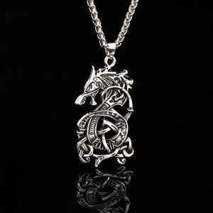 Vintage Viking <b>Celtic</b> Knot Dragon Geometric Classic Pendant <b>Necklace</b> Men's No Fade - Product Image 1