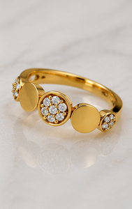 Bague en argent sterling 925 plaqué or avec grappe florale et zircon cubique, bague géométrique moderne de luxe pour femmes, faite à la main - Product Image 2