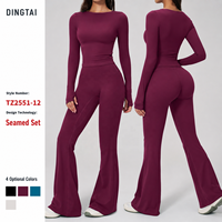 Conjunto de Yoga Acolchado de Manga Larga con Orificios para Pulgares para Mujer, Leggings Acampanados de Cintura Alta con Efecto Levantamiento de Glúteos, de Tejido Cepillado de Secado Rápido, Certificado GCC
