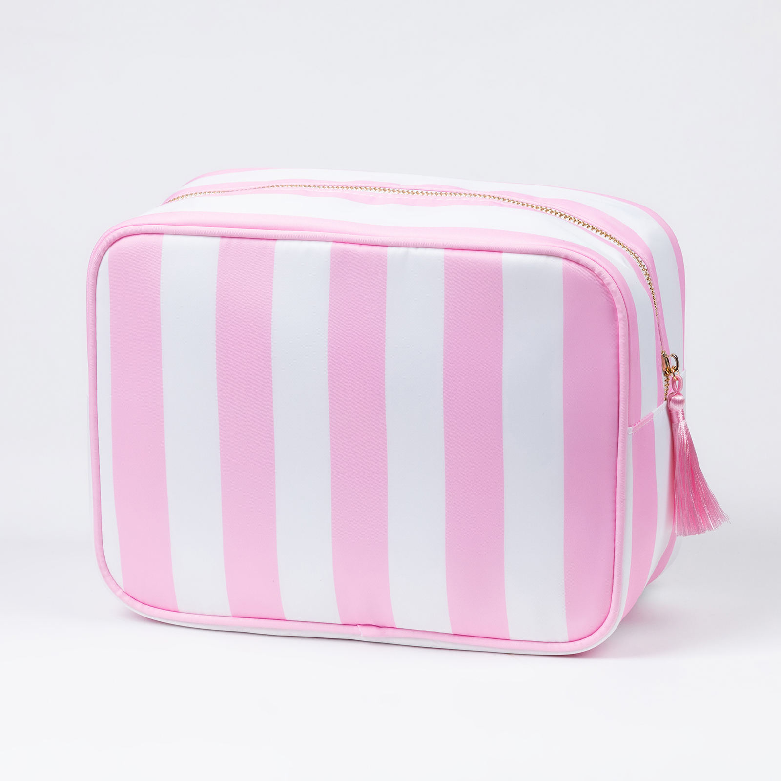 Sac cosmétique rayé rose bébé