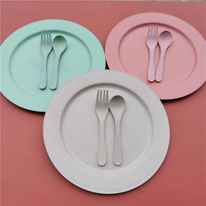 Household Wheat Straw European Style Retro Snack <b>Green</b> Steak Round Meal Plate <b>Silicone</b> Round Dinner Plate - Product Image 6