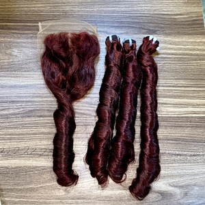 Produits les plus vendus 2027 – Prix usine – Lot de cheveux humains naturels bouclés et ondulés bordeaux, type Water Wave, du Vietnam, 22 pouces - Product Image 1
