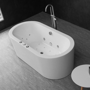 Baignoire autoportante ovale en acrylique Gurgle avec jets d'air, fonction massage, longue et fine, avec trop-plein central - Product Image 6