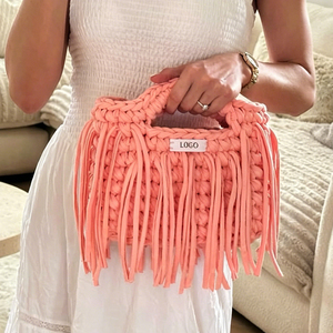 Bolso de Mano de Lujo Personalizado de Alta Calidad, Bolso de Playa de Ganchillo para Mujer, Bolso con Patrón de Ganchillo, Bolsos de Hilo de Camiseta - Product Image 4