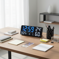 Moderne Digitale Geräuschlose Wanduhr mit Großem LED-Bildschirm, Temperatur- und Feuchtigkeitsanzeige sowie Fernbedienung für Zuhause