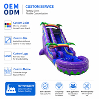 Toboggan aquatique gonflable commercial en PVC, combo tropical palmier avec piscine et toboggan pour adultes, idéal pour la location