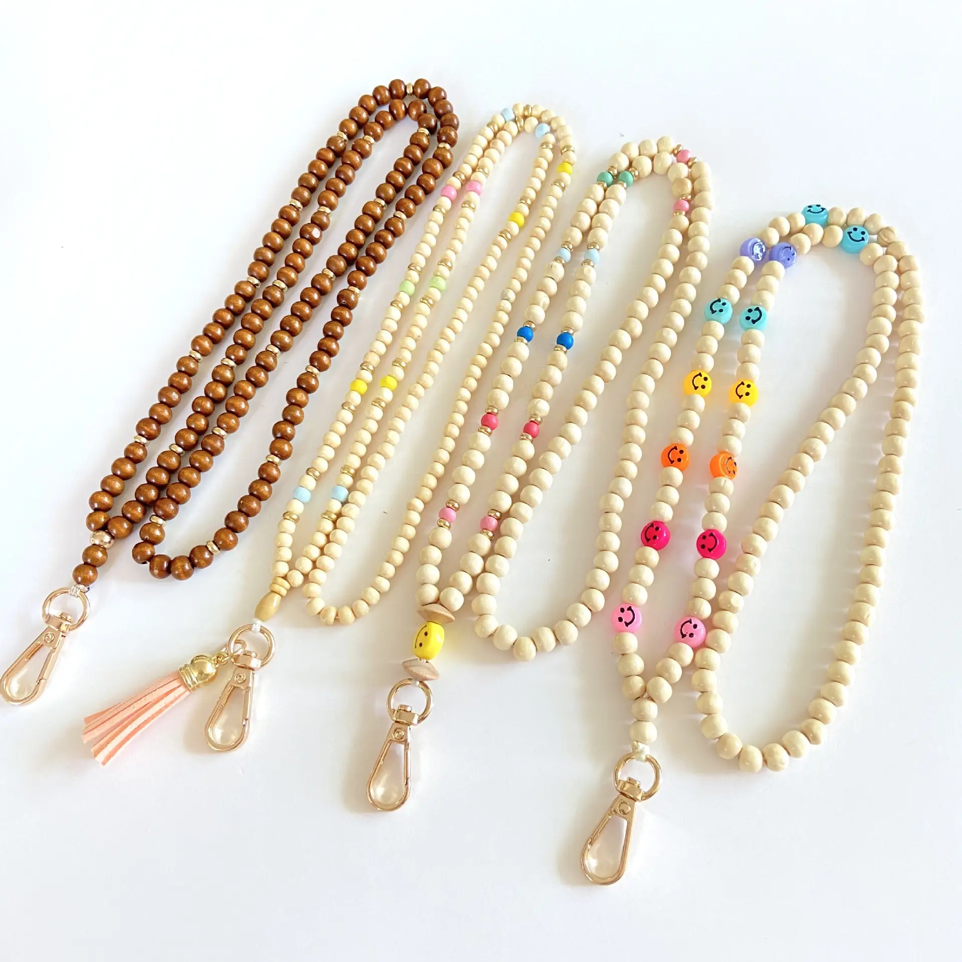 Nhà Máy Bán Buôn Hot Bán Gỗ Đính Cườm Dây Buộc Keychain Hợp Thời Trang Đầy Màu Sắc Bằng Gỗ Bead Dây Buộc Cho Giáo Viên Quà Tặng