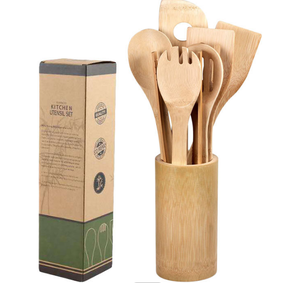 <span class=keywords><strong>Kit</strong></span> d'ustensiles de cuisine en bambou, ensemble de couverts naturels, 8 pièces - Product Image 1