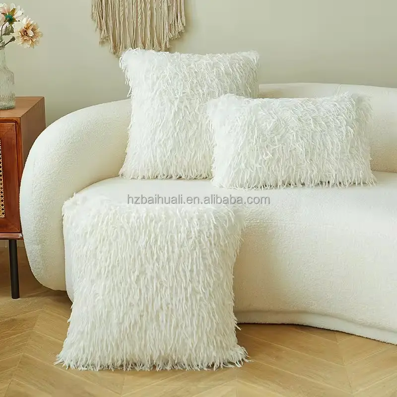 Long Plush Throw Pillow Sofa Decoration Faux Fur Seat Cushion Covers