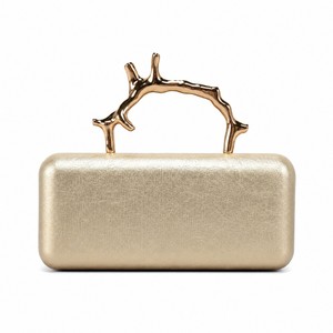 Sac de soirée élégant pour femme en PU brillant avec poignée supérieure en forme de branche dorée, pochette unique avec poignée en brindille dorée pour événements formels - Product Image 3