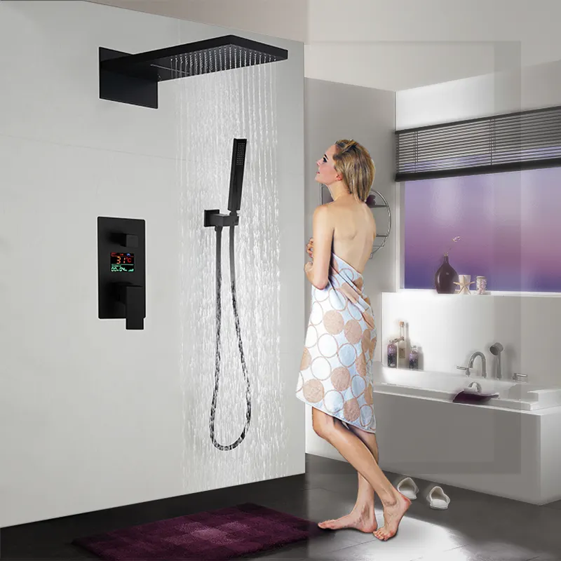 Best Wall Mounted Hot Cold Safety Large Rainhead Shower Panal System Bathroom Rainfall Led Digital Smart Rain Waterfall Panel