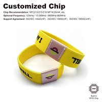 Bracelet en silicone jaune personnalisé avec puce NFC pour événements, partage sur les réseaux sociaux, code QR programmable, bracelet à puce tactile