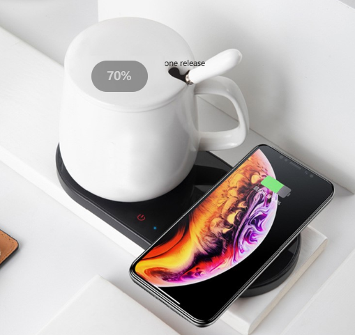 2 in 1 Cup Warmer Mug Heater Heating Coaster Smart Thermostatic Warmer Pad for Coffee Milk Tea Phone Wireless Induction Charge