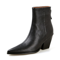 Bottes de mode automne/hiver pour femmes, talon épais, longueur mi-mollet, bout pointu, semelle extérieure en caoutchouc antidérapante, peau de mouton