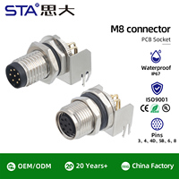 Conector Impermeable M8 de Ángulo Recto, Metálico, para Montaje en Panel PCB, Tipo Conectado a Tierra, Código 3 4 D 5B 6 8 Pines, IP67, Enchufe de Aviación