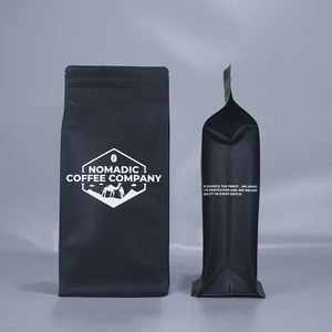 Tas kemasan biji kopi PE dasar persegi hitam 12oz 250g 500g kustom cetak dengan katup dan ritsleting - Product Image 4