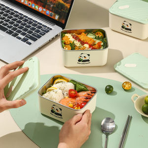 Set de Contenedores de Comida de Acero Inoxidable 304, Fiambrera Cuadrada de Metal Hermética Portátil para Oficina con Tapa y Bolsa Aislante - Product Image 2