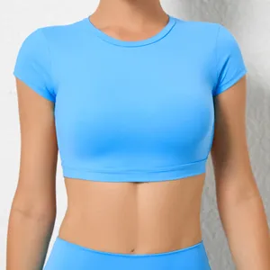 Nuevas Camisetas De Yoga con espalda abierta para mujer, Top corto de entrenamiento para gimnasio, camisetas de Yoga de verano de manga corta, ropa de gimnasio, camisetas deportivas - Product Image 2