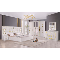 Ensembles de Chambres à Coucher Royales de Luxe Grand Format, Meubles de Chambre Turcs Dorés Élégants avec Miroirs et Éclairage LED, Prix Abordables