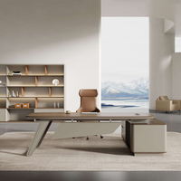 Bureau de direction moderne en bois, modulaire, avec pieds asymétriques, armoire latérale avec tiroir verrouillable pour espace de travail de manager