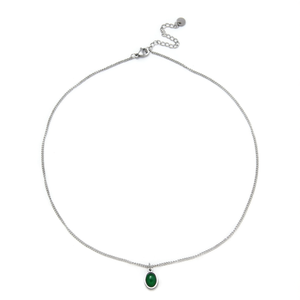 Stainless Steel Pendant Necklace With Green Stone Oval Charm Fine Jewelry For Women - Product Image 2