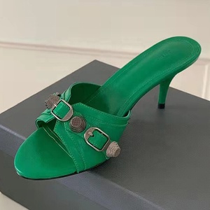 Sandals Shoes 2022 Summer Thin High Heel Open Toe Sandals Metal Decoration Slipper <b>Slip</b>-on Outdoor - Product Image 1