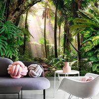 Papier peint mural moderne 3D non tissé imperméable à l'eau, motif animaux et forêt de feuilles de bananier d'Asie du Sud-Est, pour appartement, restaurant, chambre, facile à poser