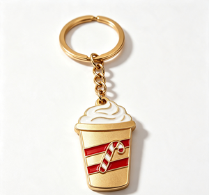 Enamel Coffee Cup Metal Key Chain Holiday Drink <b>Keyring</b> decorative bag <b>charm</b> gift accessory - Product Image 2