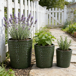 Kleien bloempotten 	   Grote gebreide kleipotten voor buitenplanten - Product Image 3