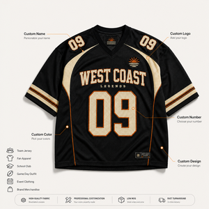 Maillot de football américain surdimensionné personnalisé, streetwear de la côte ouest, vêtements vintage hip hop pour fans - Product Image 6