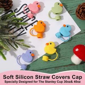 Cubierta de silicona reutilizable para pajita con diseño de pato colorido y patito lindo, protector de punta de pajita de 10 mm/0.4 pulgadas, estilo animal en colores pastel - Product Image 4