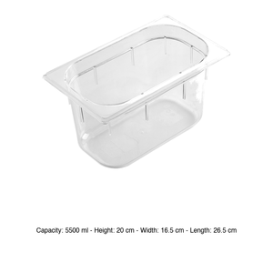 Recipiente para alimentos de policarbonato GN 1/4, 26.5 × 16.5 × 20 h cm, sin tapa, -100/+100 ° C - Product Image 3