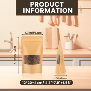 Resealable Sealable Zipper Lock Food Packaging Stand up <strong>Pouches</strong> Brown Kraft Paper Bags with Matte Window for Small Business - Product Image 4