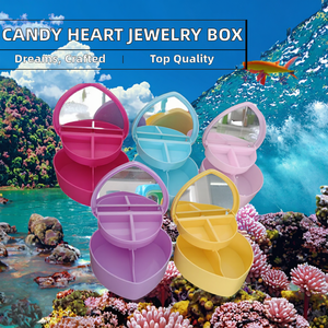 Boîte de rangement en plastique double couche en forme de cœur, couleur bonbon moderne, avec fermeture à boucle et miroir pour boucles d'oreilles, bagues et colliers - Vente en gros - Product Image 3
