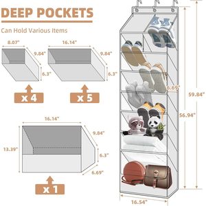 Over The Door <b>Shoe</b> Organizer 10 Pockets Grey Hanging <b>Shoe</b> Rack For Closet Storage - Product Image 3
