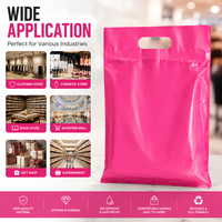 Sac de courses en plastique rose imprimé sur mesure avec poignée découpée pour l'emballage de vêtements, cosmétiques et cadeaux en détail