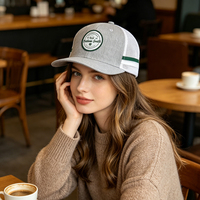 Casquette trucker structurée à 6 panneaux, casquette en maille à profil bas avec 2 bandes latérales, sergé de coton avec logo personnalisé tissé