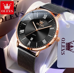 นาฬิกาควอตซ์ผู้ชาย ดีไซน์สายตาข่าย OEM ODM กันน้ำ ฟังก์ชั่นหลากหลาย โครโนกราฟ เรืองแสง แฟชั่นคลาสสิก บางเฉียบ พร้อมปฏิทิน - Product Image 5