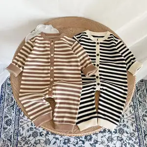 Duanding Baju Monyet Bayi, Baju Monyet Lengan Panjang Bergaris Setengah Dada Musim Semi